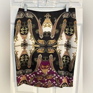 Vince Camuto Black and Purple Ornate Pencil Skirt